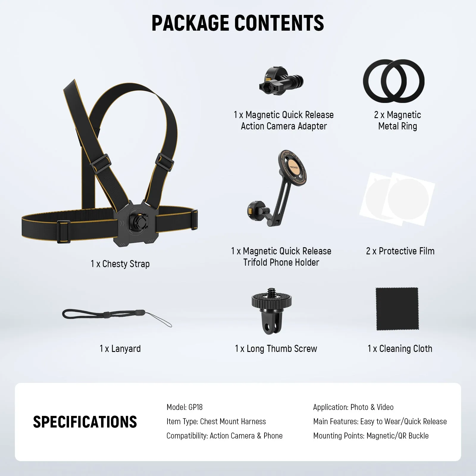 NEEWER GP18 Chest Mount Harness for Action Camera & Phone