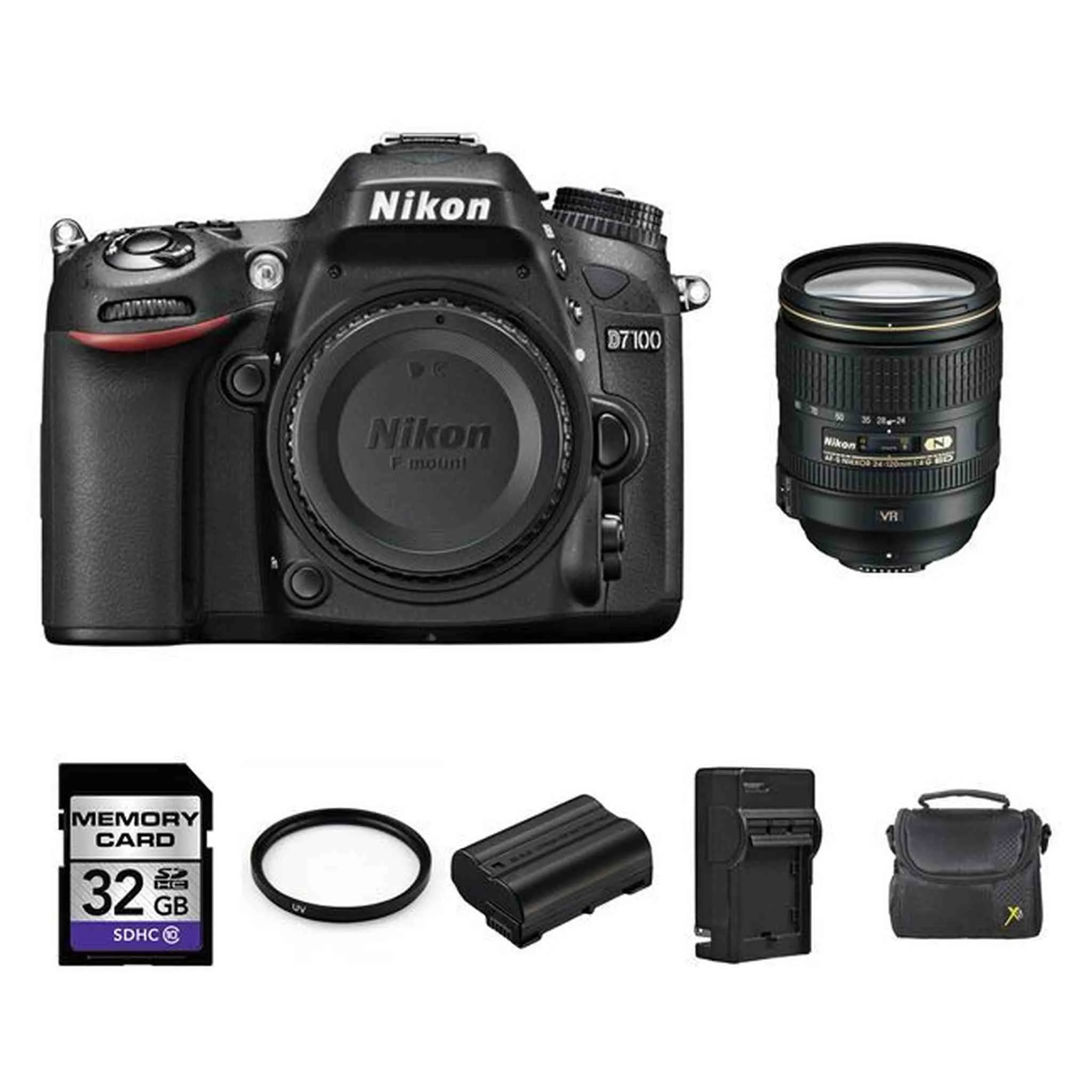 Nikon D7100 DSLR Camera w/24-120mm Lens   2 Batteries, 32GB & More