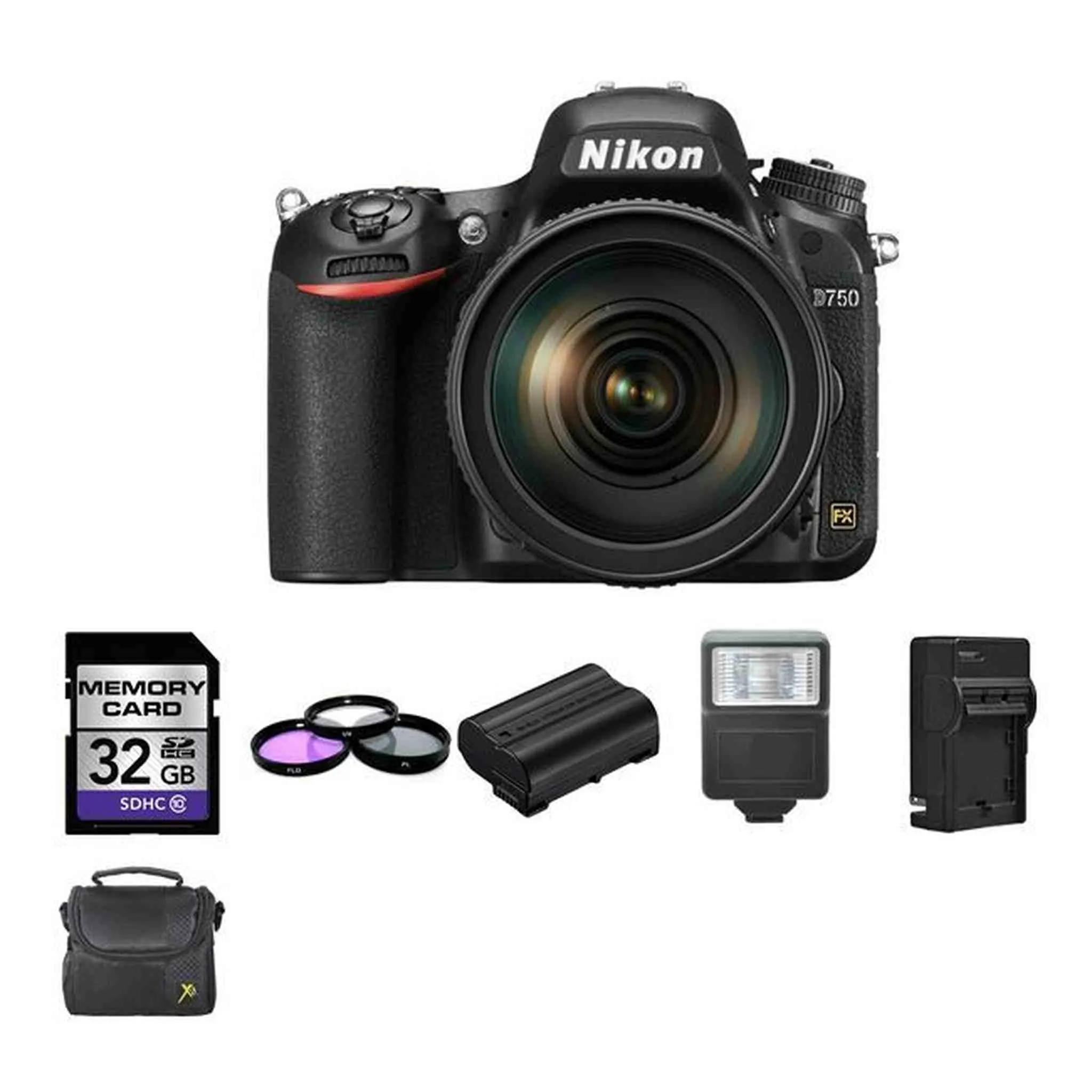 Nikon D750 DSLR Camera w/24-120mm Lens   2 Batteries, 32GB, Flash Bundle