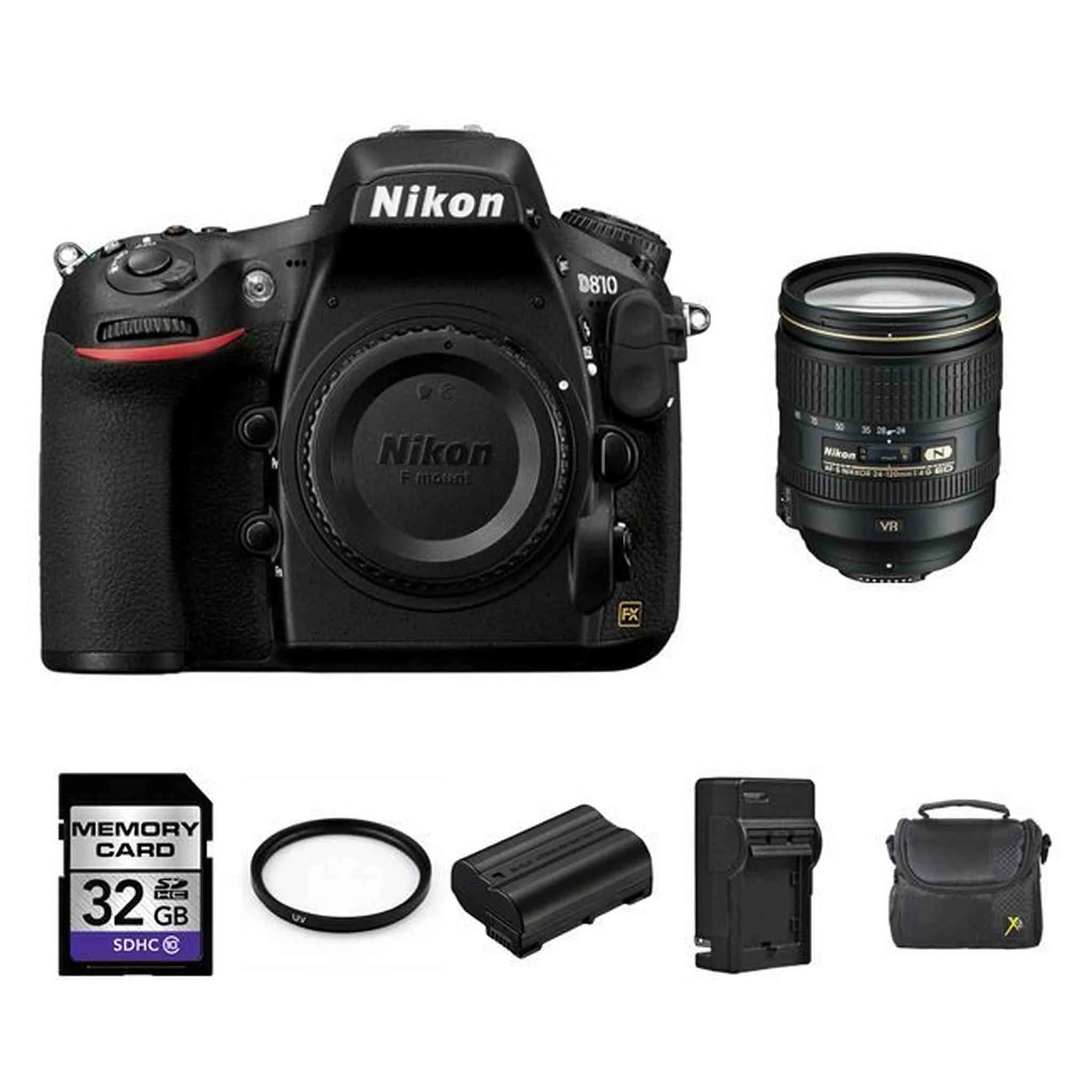 Nikon D810 DSLR Camera w/24-120mm Lens   2 Batteries, 32GB Advanced Bundle
