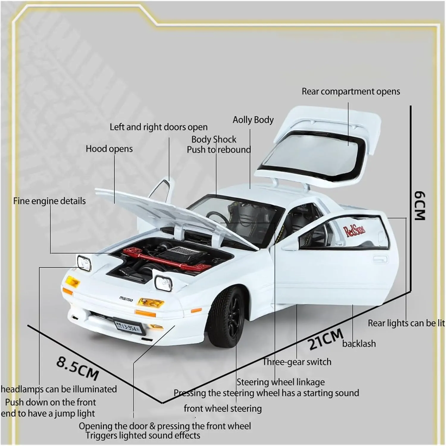 NISHCHAY Scale Finished Model Car 1:24 for Mazda RX7 Alloy Die-cast Car with Famous popup Headlight Function Light and Music(Engine Start) for Kids,Adults on Birthday (Mazda RX7)