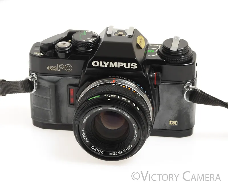 Olympus OM-PC OMPC Black 35mm Film Camera w/ Zuiko 50mm f1.8 Lens -Good Seals-