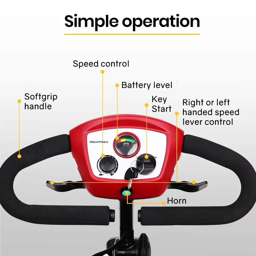 Portable 4 Wheel Electric Mobility Scooter, 8km/h, 15-25km Range, Equipmed