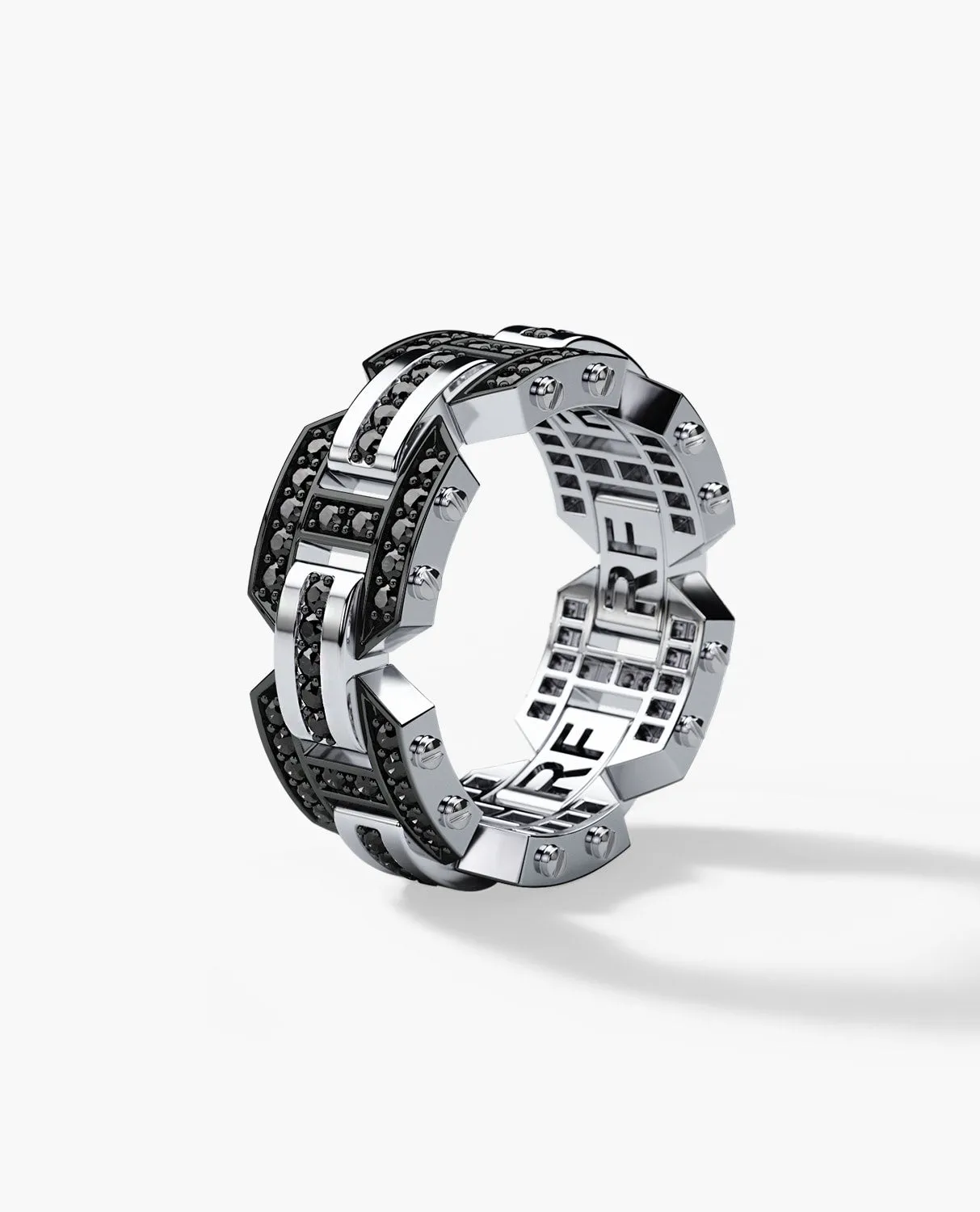 Ready to Ship - BRIGGS 14k White Gold Ring with 1.00ct Black Diamonds & Initials