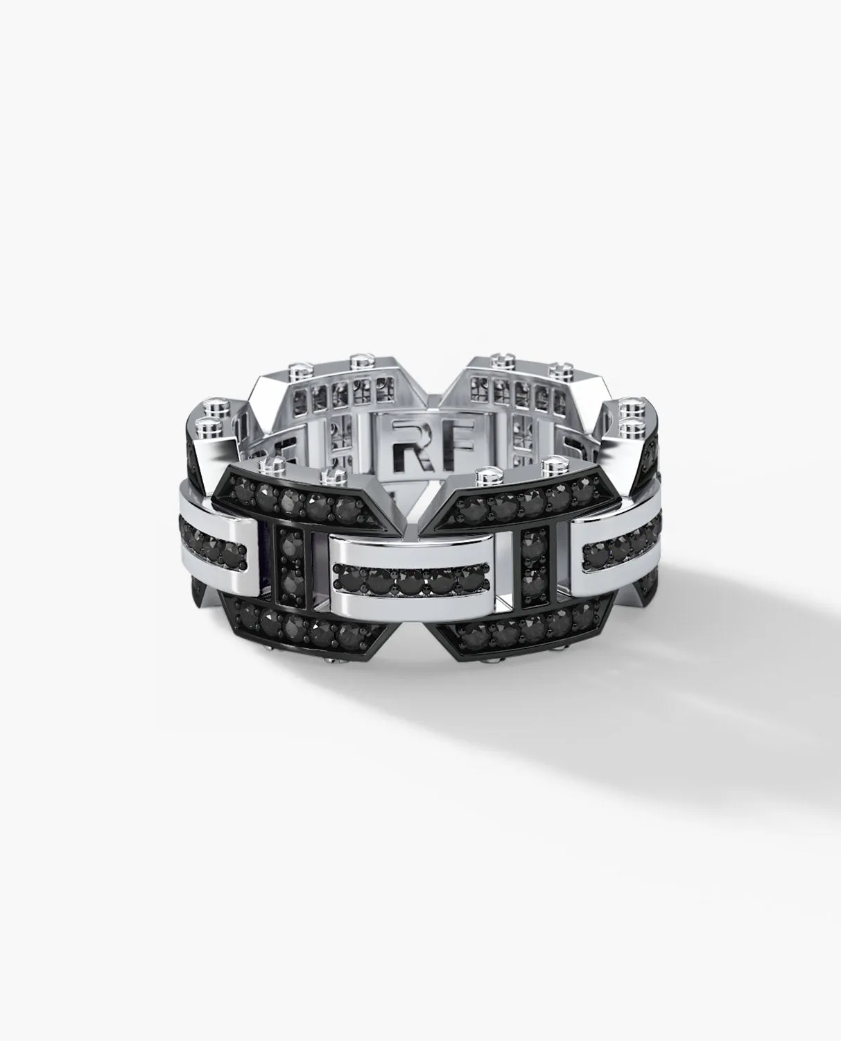 Ready to Ship - BRIGGS 14k White Gold Ring with 1.00ct Black Diamonds & Initials