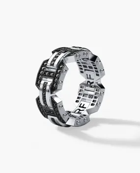Ready to Ship - BRIGGS 14k White Gold Ring with 1.00ct Black Diamonds & Initials