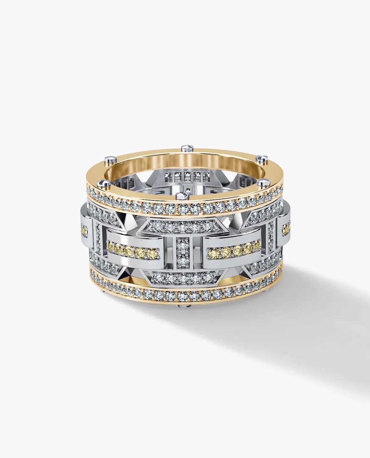 Ready to Ship - BRIGGS 18k Two-Tone Gold Ring with 2.10ct White and Yellow Diamonds