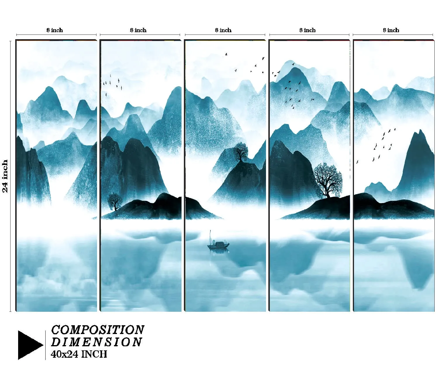 SAF paintings Set of 5 nature scenery modern art 6MM MDF large Premium Panel wall painting 24 Inch x 40 Inch SANFLL35147