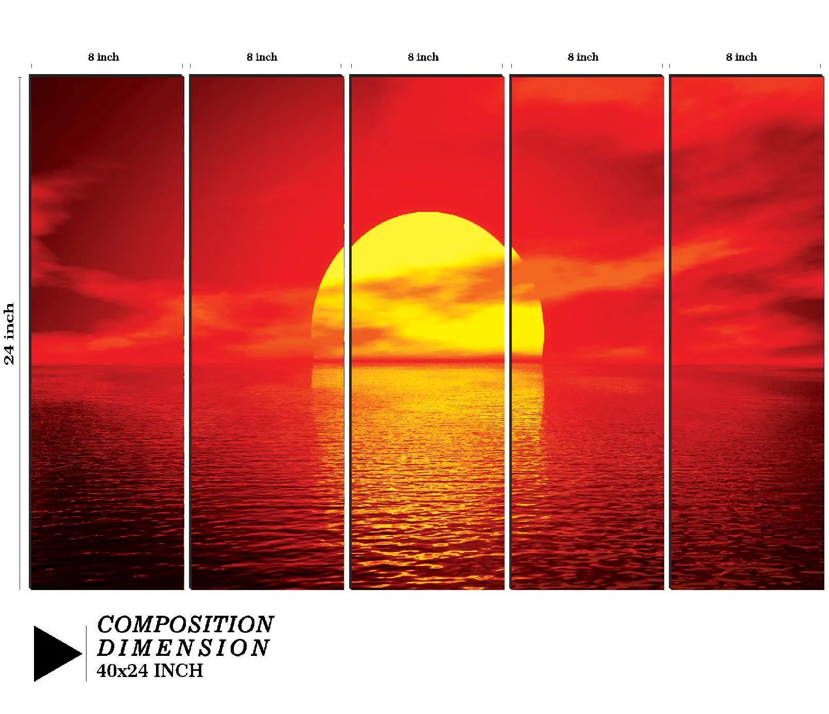 SAF paintings Set of 5 Sunrise landscape modern art 6MM MDF large Premium Panel wall painting 24 Inch x 40 Inch SANFLL35077
