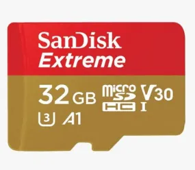 SanDisk Extreme MicroSDXC SQXAF 32GB V30 U3 C10 A1 UHS-1 100MB/S Read 60MB/S Write 4x6, SD Adapter