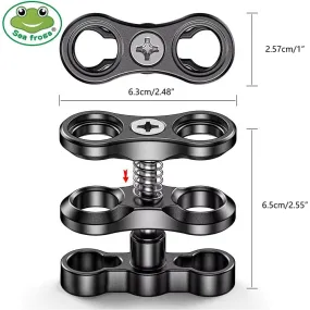 Seafrogs 2.55'' Ball Arm Clamp 2 Hole Camera Waterproof Case Tray Ball Joint Arm System Combination Clamp Dive Flashlight Holder
