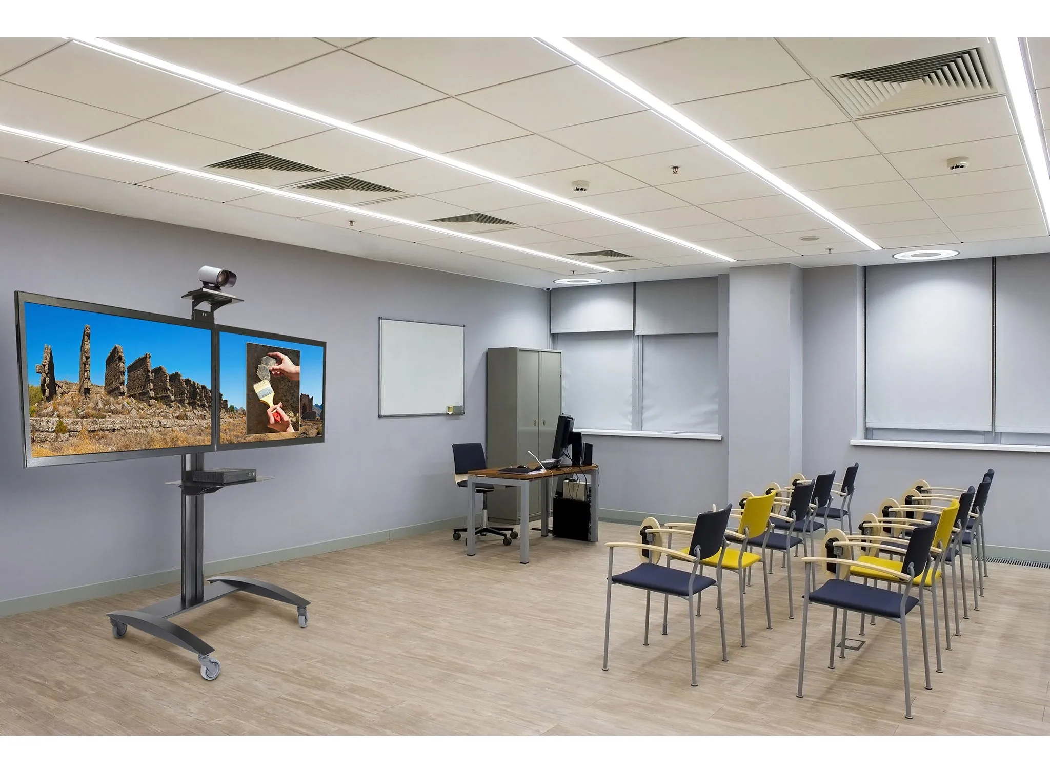 SmartMount Flat Panel Video Conferencing TV Trolley for two 40" to 65" Displays