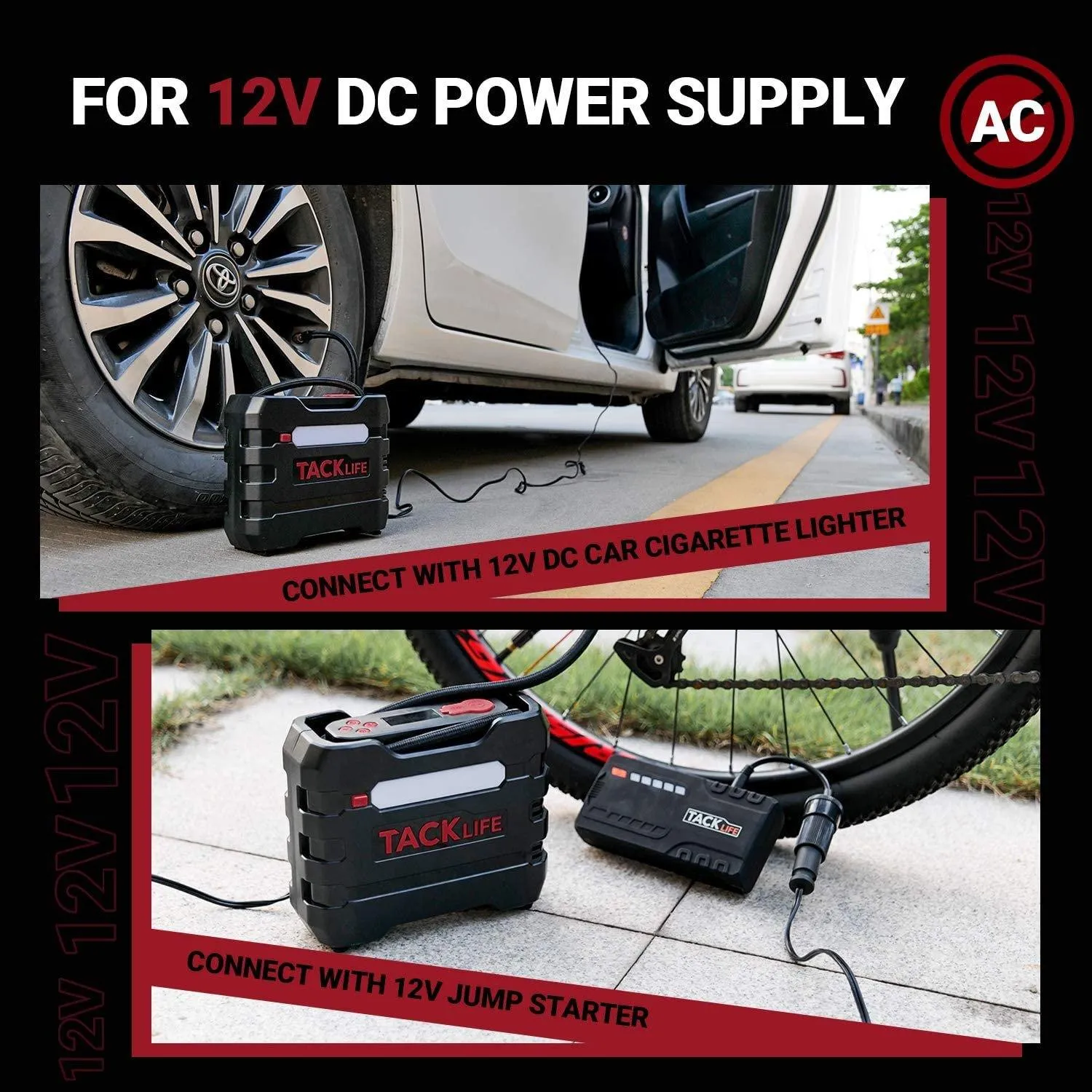 TACKLIFE Car Tire Inflator 12V DC Portable Air Compressor with 3 LED Lights