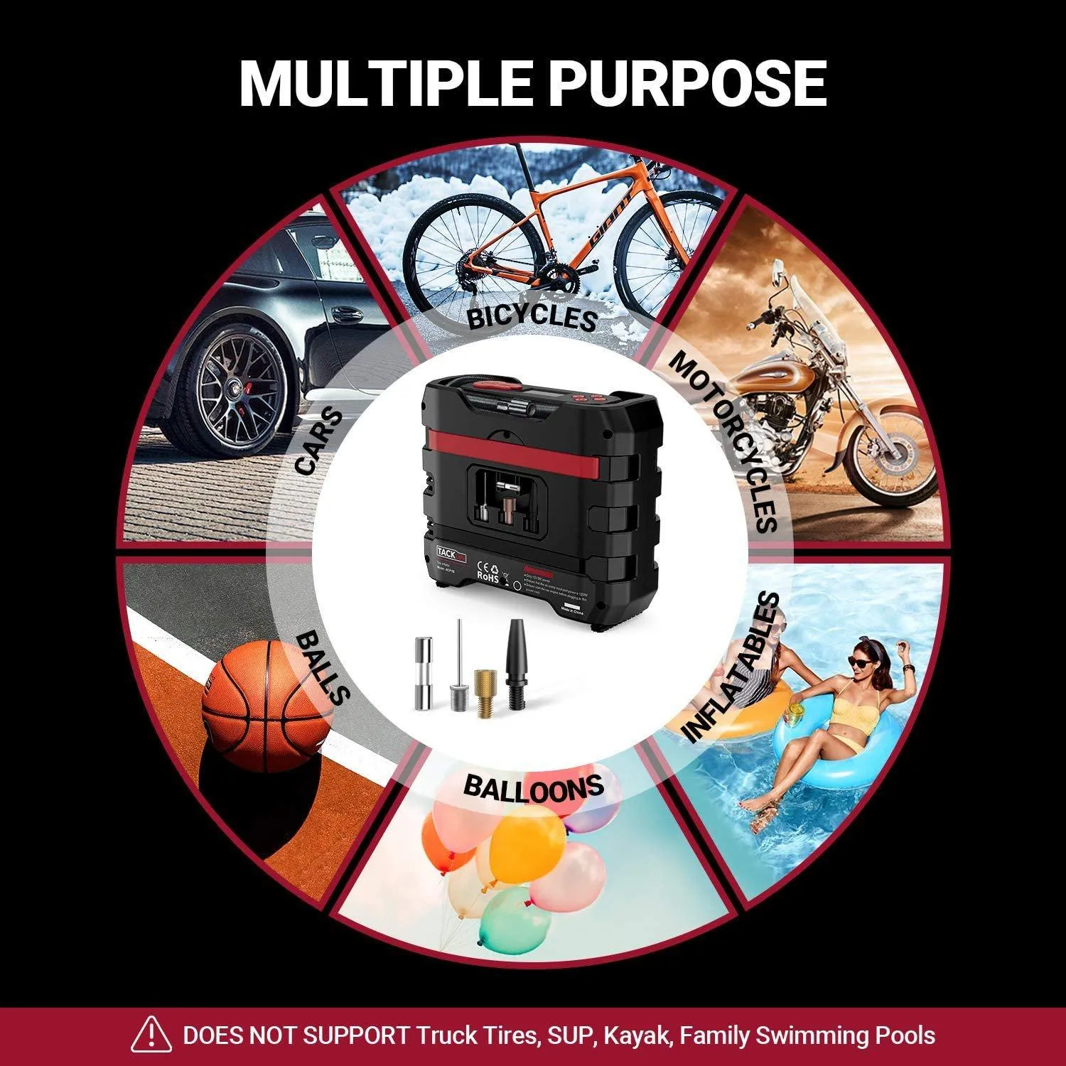 TACKLIFE Car Tire Inflator 12V DC Portable Air Compressor with 3 LED Lights