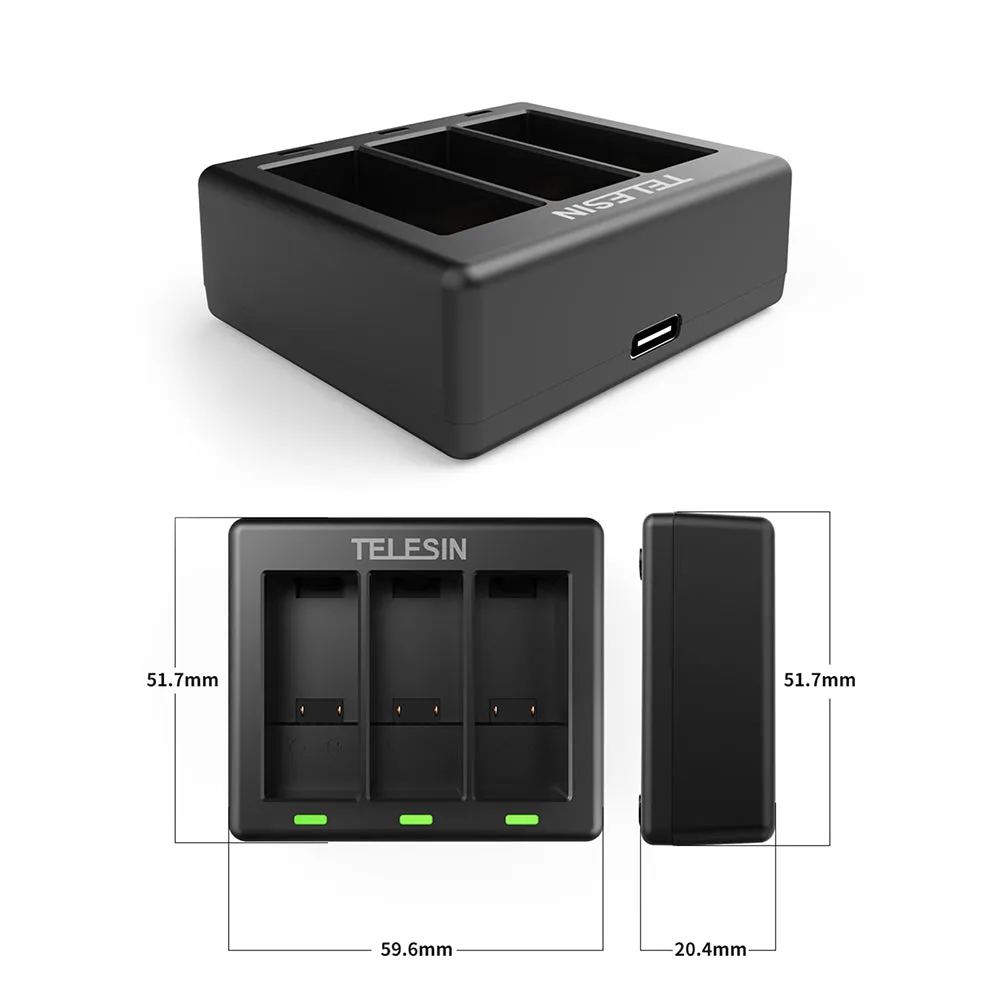 TELESIN 3 Slots Charger for GoPro Hero 9/10/11/12