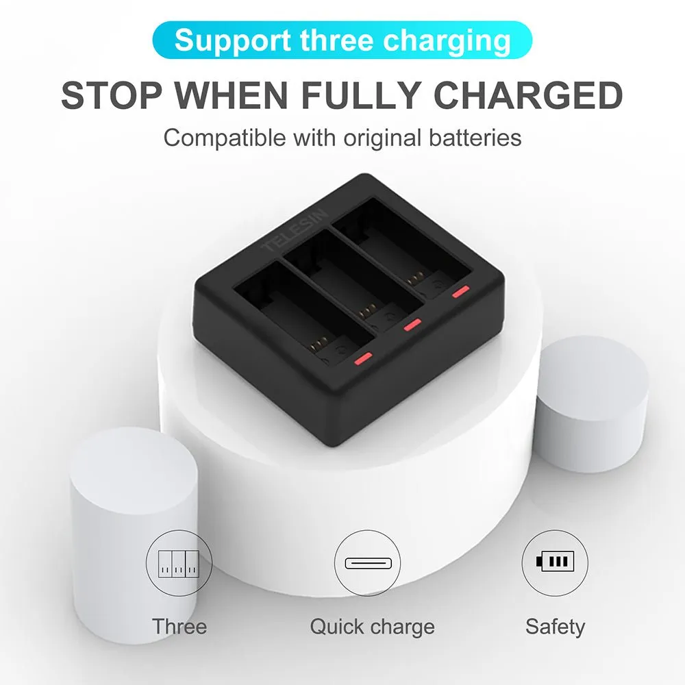 TELESIN 3 Slots Charger for GoPro Hero 9/10/11/12