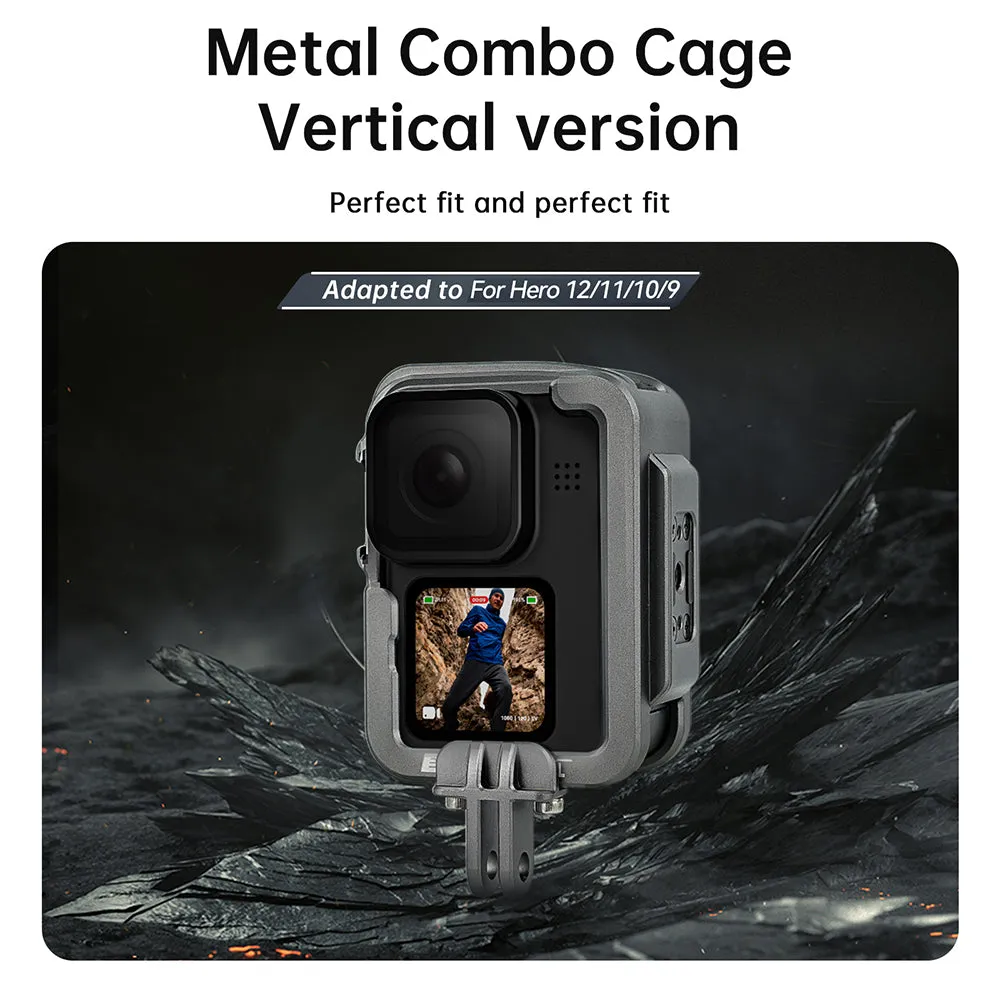 TELESIN Metal Cage Vertical Frame for GoPro 12/11/10/9