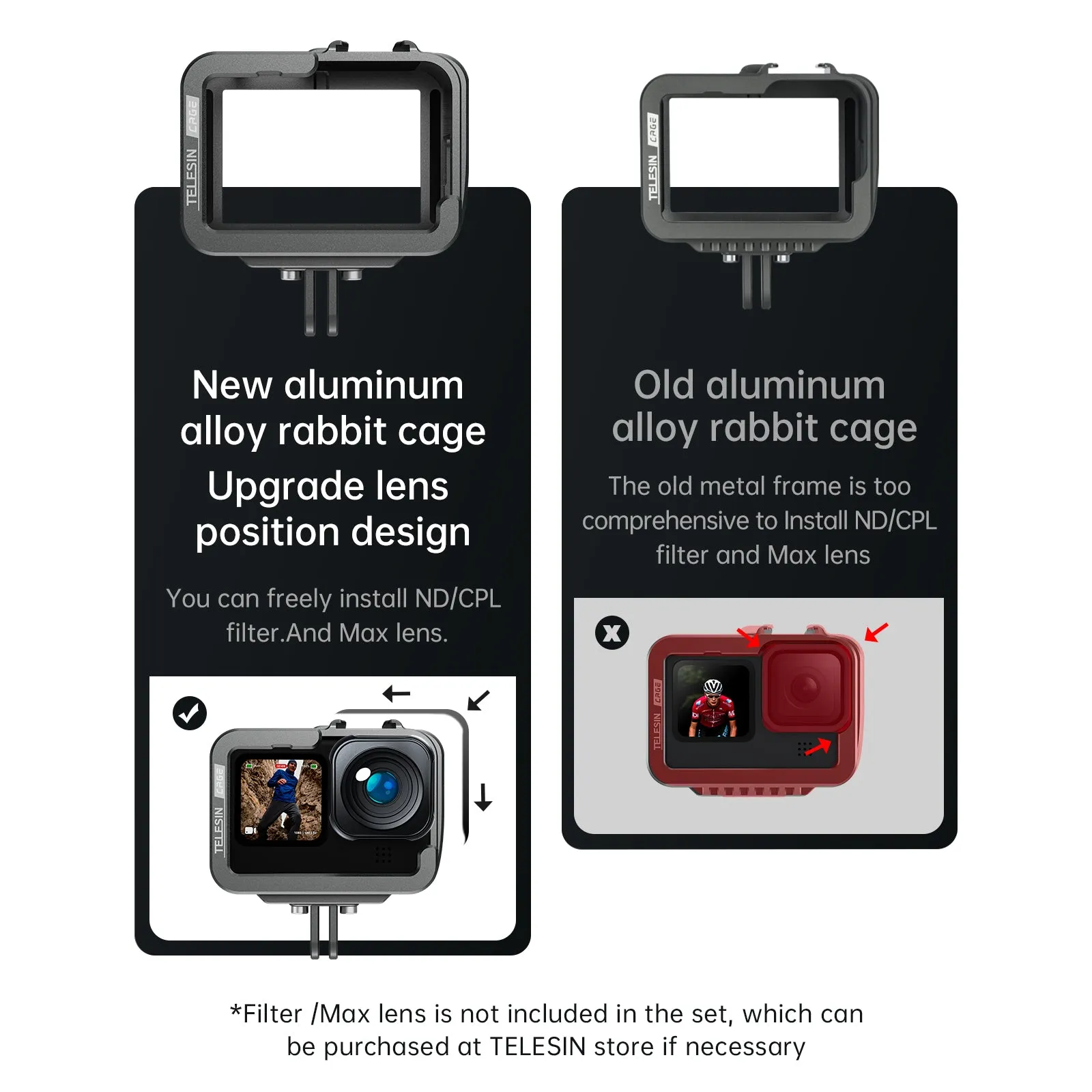 TELESIN Metal Cage Vertical Frame for GoPro 12/11/10/9