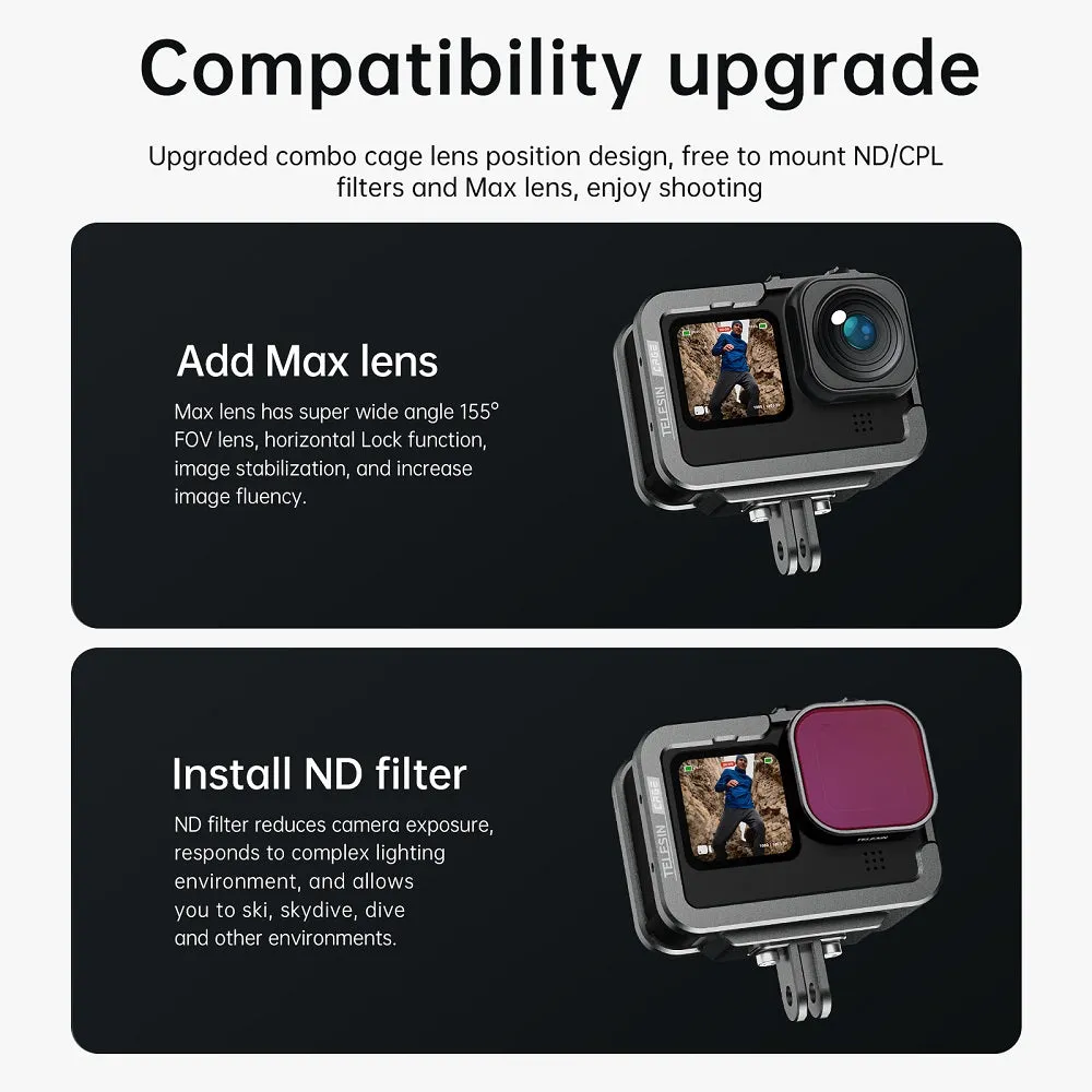 TELESIN Metal Cage Vertical Frame for GoPro 12/11/10/9