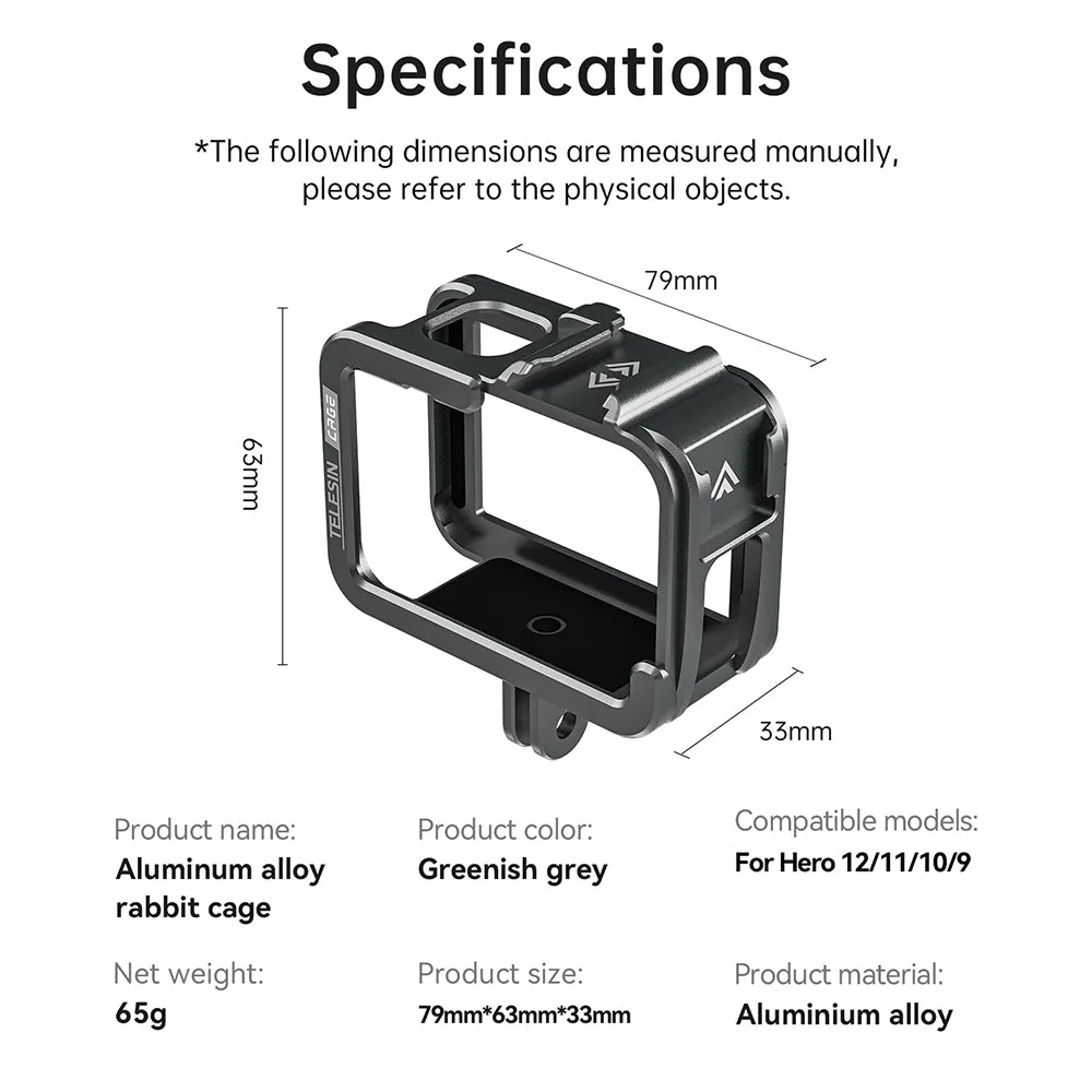 TELESIN Metal Cage Vertical Frame for GoPro 12/11/10/9