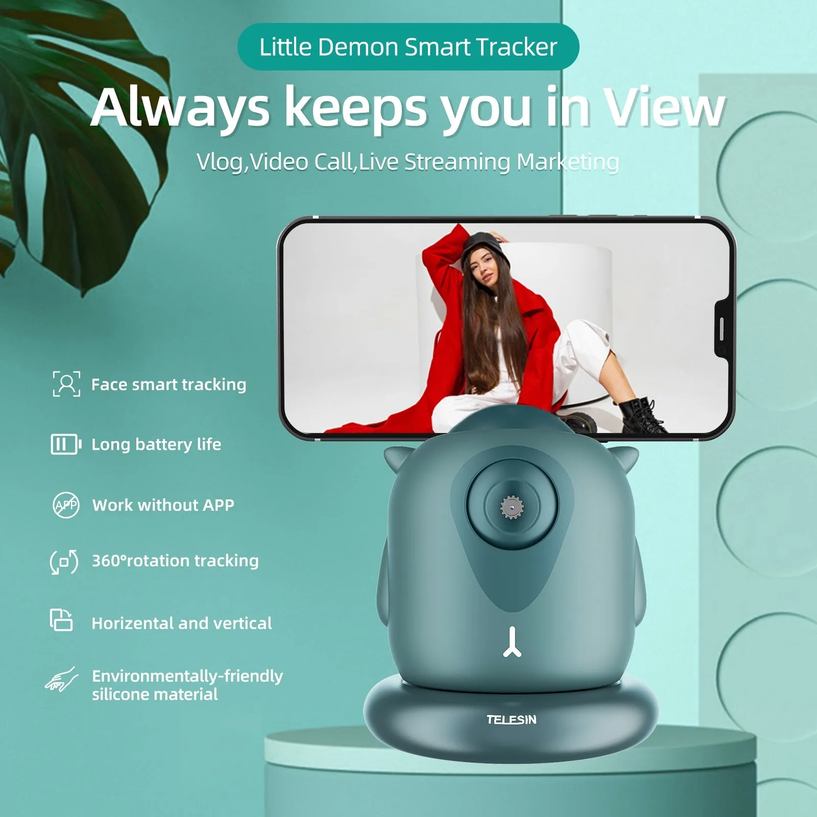 Tracking Face TELESIN Gimbal 360 Auto Rotation Selfie Phone Holder