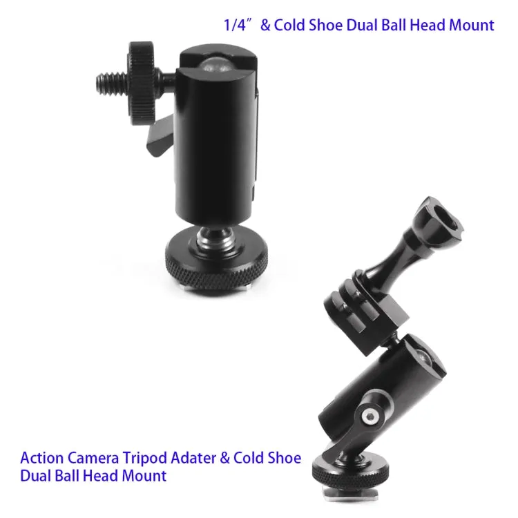 Type A Magic Arm Dual BallHead Cold Shoe 1/4 Inch Mount Adapter for GoPro Hero11 Black / HERO10 Black /9 Black /8 Black /7 /6 /5 /5 Session /4 Session /4 /3  /3 /2 /1, DJI Osmo Action and Other Action Cameras