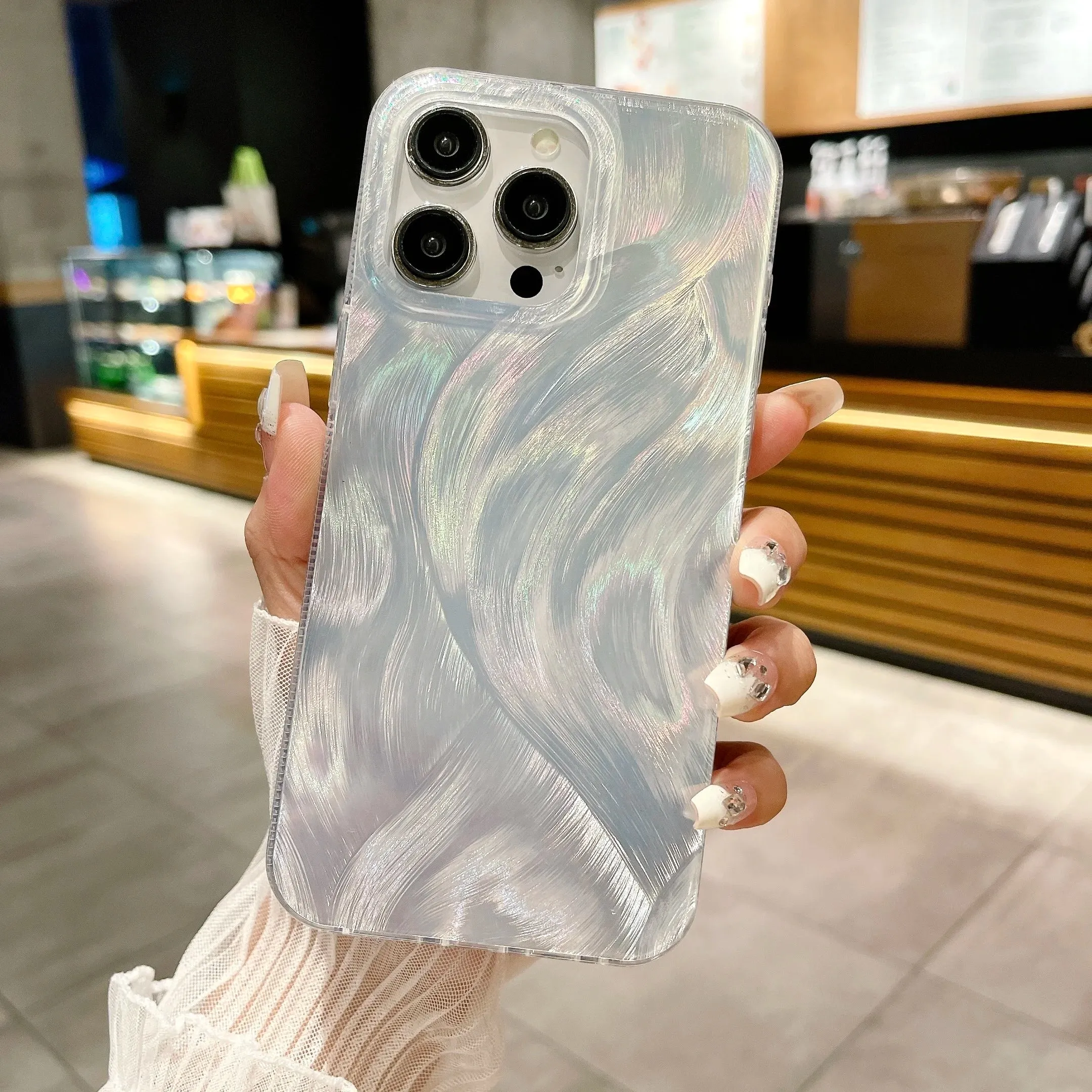 Uakiss Luxury Laser Silver Gradient Phone Case For iPhone 15 13 11 12 14 Pro Max 15 7 8 Plus XR X XS Camera Protective Shockproof Cover