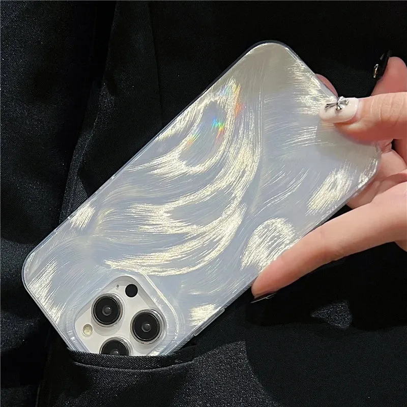 Uakiss Luxury Laser Silver Gradient Phone Case For iPhone 15 13 11 12 14 Pro Max 15 7 8 Plus XR X XS Camera Protective Shockproof Cover
