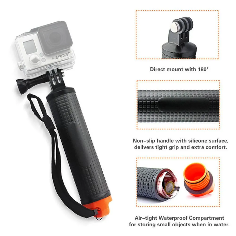 Waterproof Floating Hand Grip Handler & Handle Mount Accessories Kit | For GoPro Hero 11 10 9 8 7 6 5 4 3 3  2 1 Session (Orange)