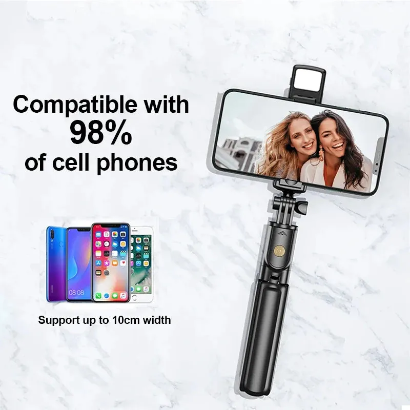 Wireless Selfie Stick Tripod with Light, Bluetooth Remote for iPhone, TikTok Live Streaming